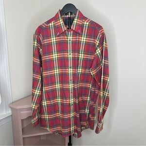 Viyella Men's Red Plaid Long-Sleeve Button-Down Shirt Cotton/Wool Large
